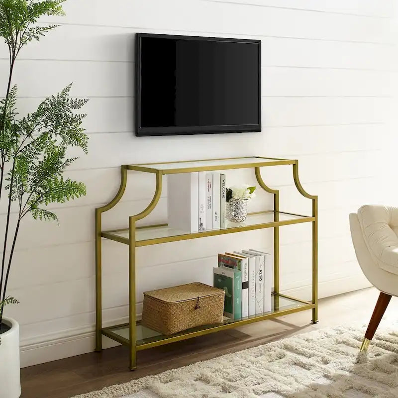 3-Tier Glass Console Table with Gold Finish Frame