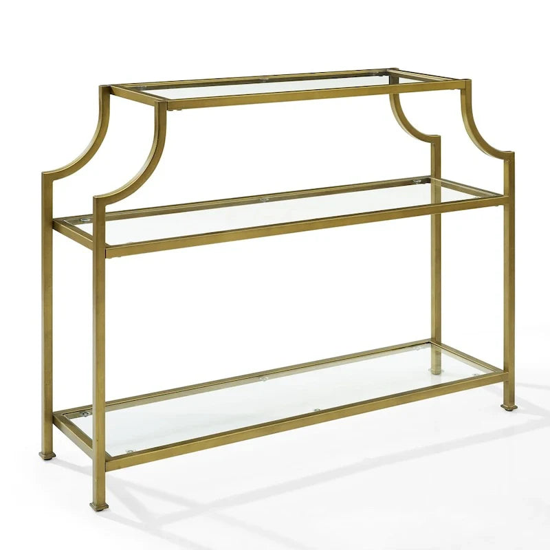 3-Tier Glass Console Table with Gold Finish Frame