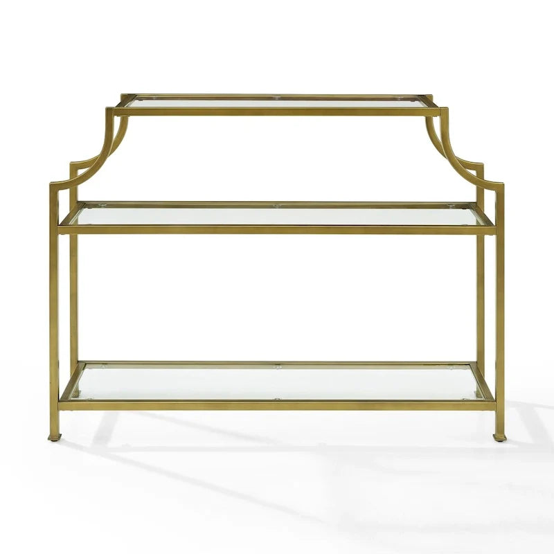 3-Tier Glass Console Table with Gold Finish Frame