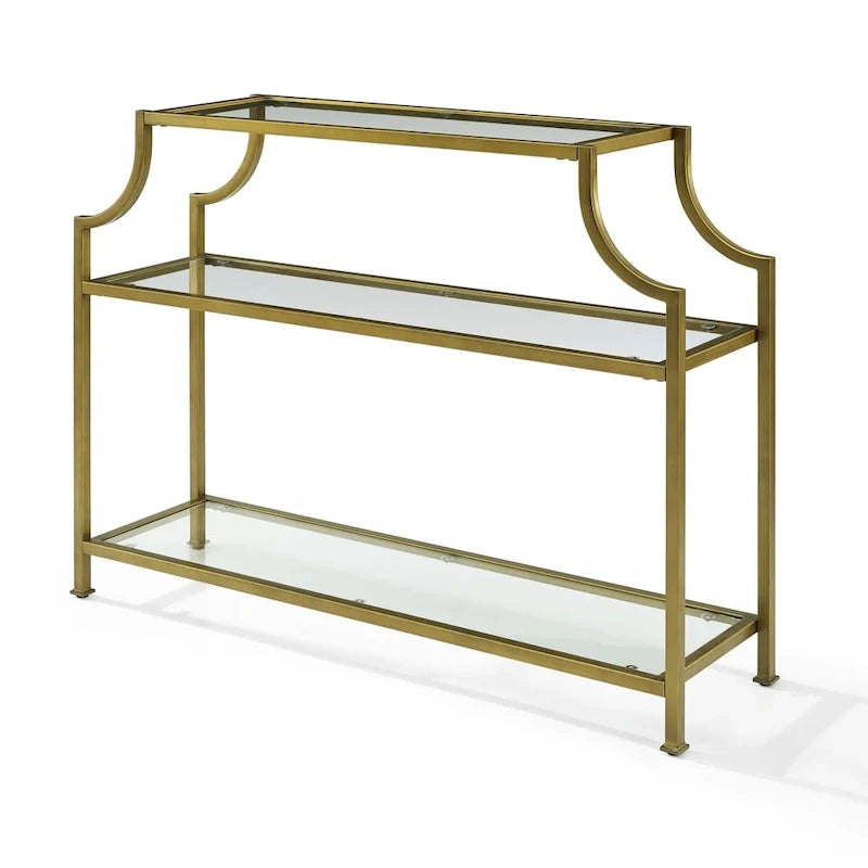 3-Tier Glass Console Table with Gold Finish Frame