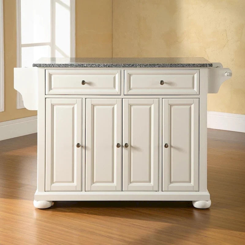 Crosley Alexandria Solid Granite Top Kitchen Island in White Finish - 18d x 51.5w x 34h