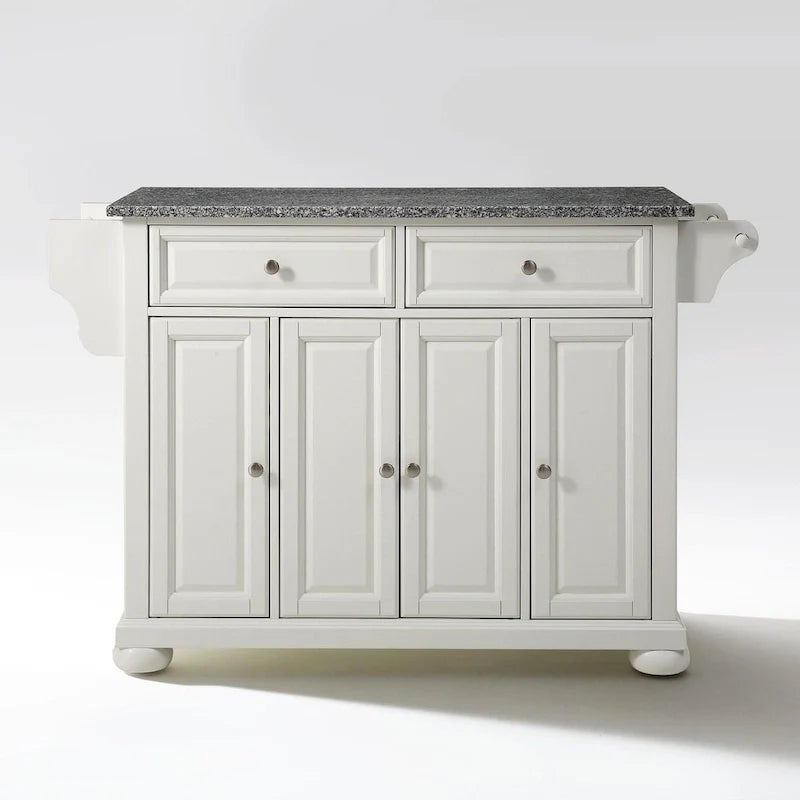Solid Granite Top Kitchen Island - White