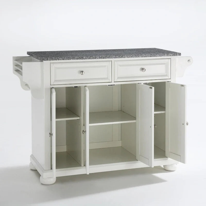 Solid Granite Top Kitchen Island - White