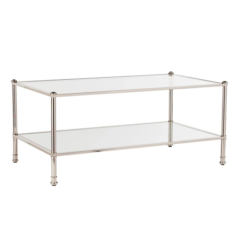 Mirrored Coffee Table with Glass Top and Shelf