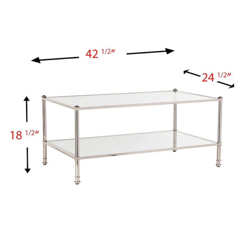 Mirrored Coffee Table with Glass Top and Shelf