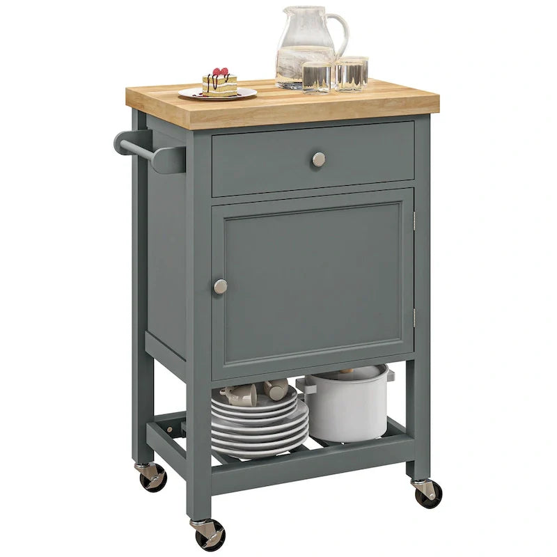 Rolling Kitchen Cart with Rubberwood Top