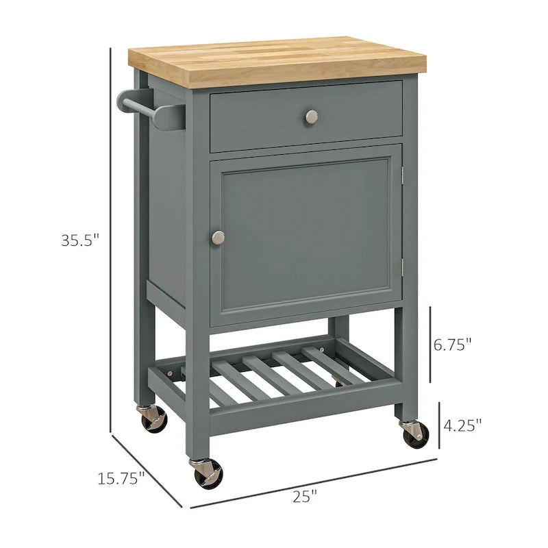 Rolling Kitchen Cart with Rubberwood Top