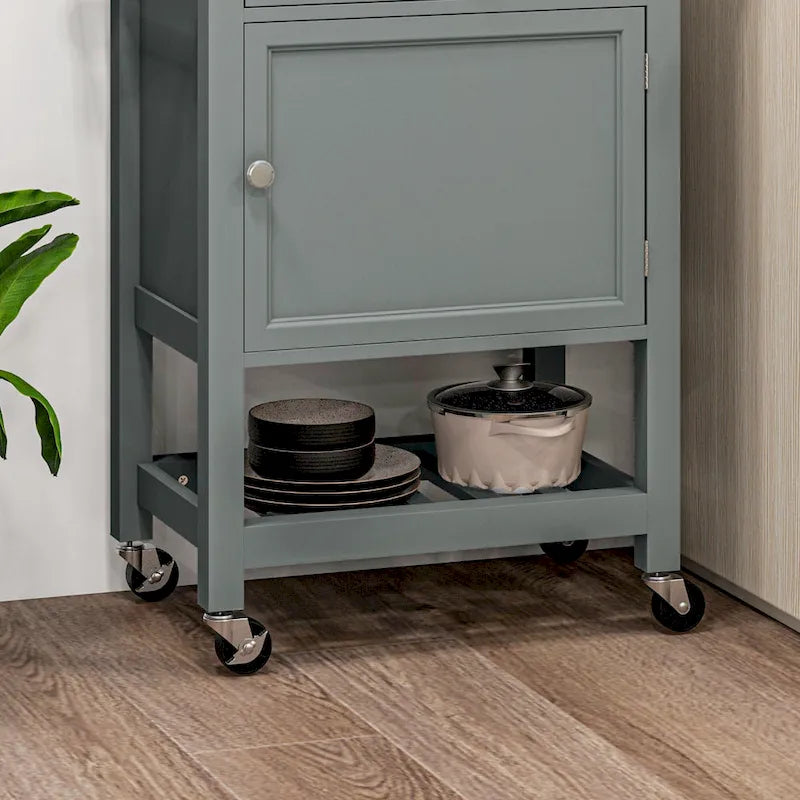 Rolling Kitchen Cart with Rubberwood Top