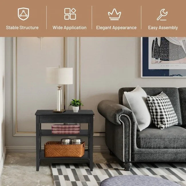 Side Table with Drawer and Storage Shelves