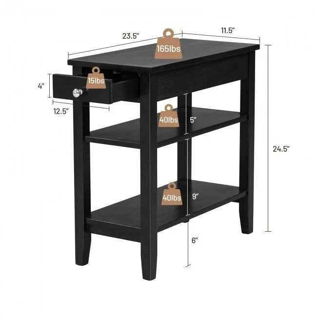 Side Table with Drawer and Storage Shelves