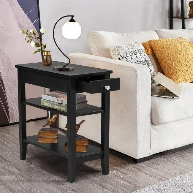 Side Table with Drawer and Storage Shelves