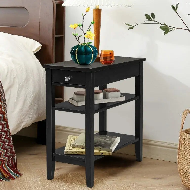Side Table with Drawer and Storage Shelves