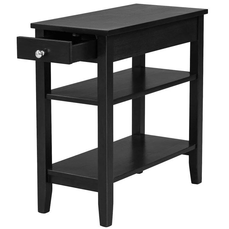Side Table with Drawer and Storage Shelves