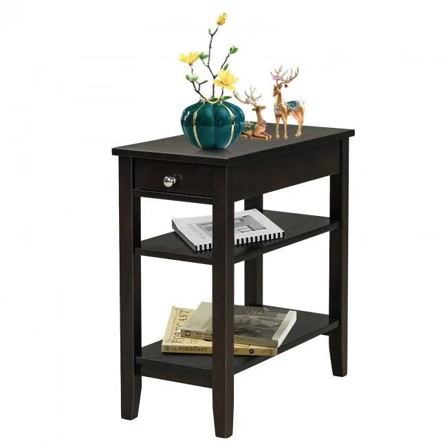 Side Table with Drawer and Storage Shelves