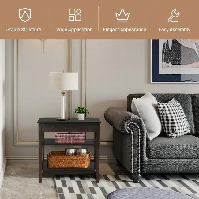 Side Table with Drawer and Storage Shelves