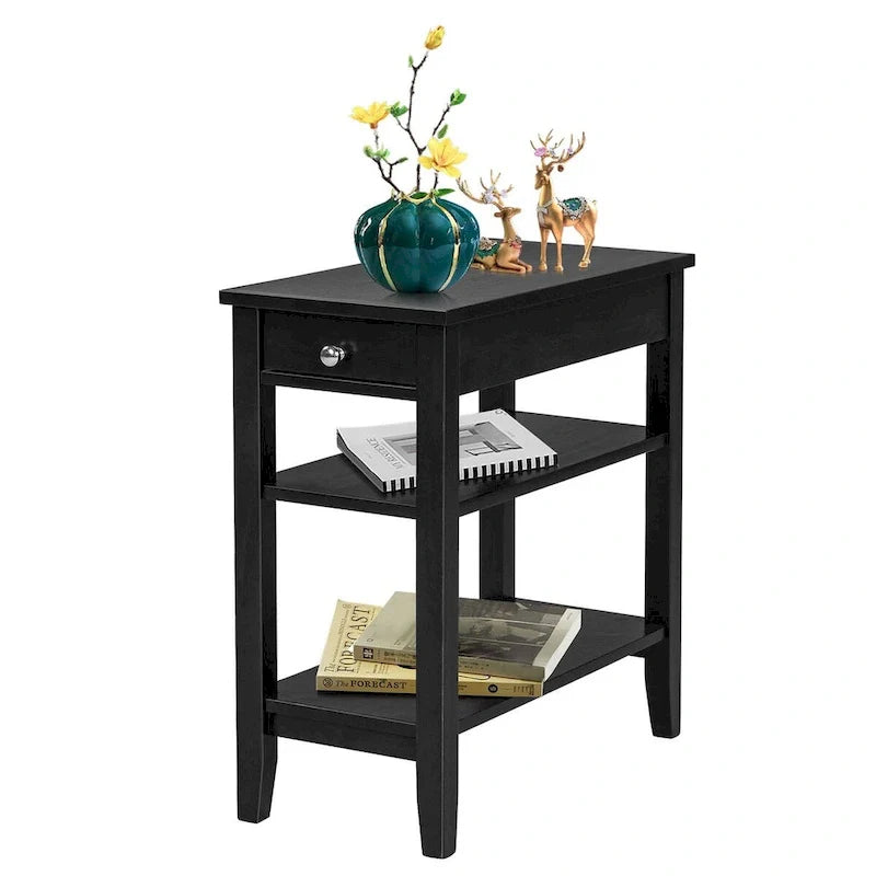 Side Table with Drawer and Storage Shelves