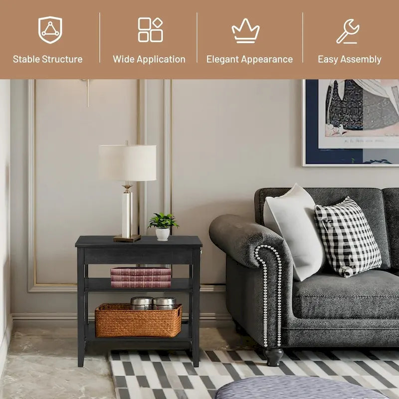 Side Table with Drawer and Storage Shelves