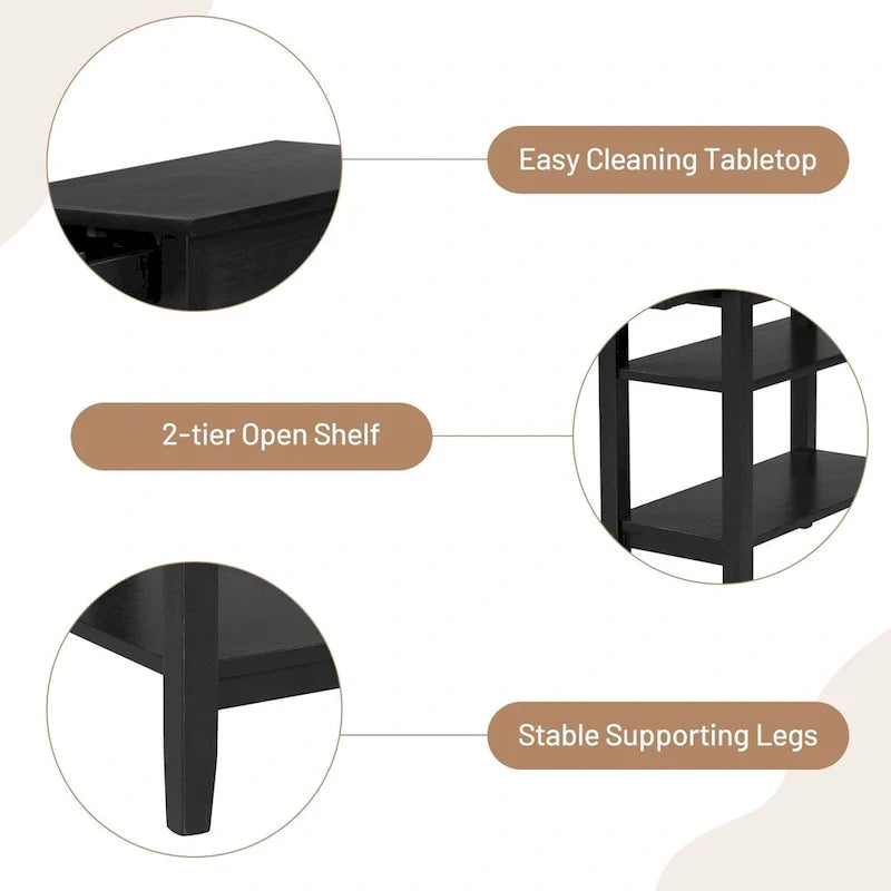 Side Table with Drawer and Storage Shelves