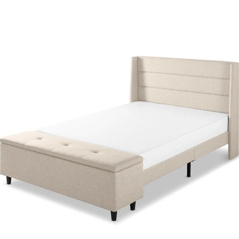 Upholstered Platform Bed with Storage Ottoman