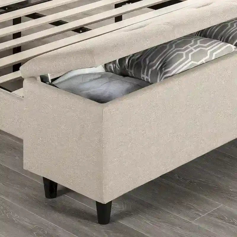 Upholstered Platform Bed with Storage Ottoman