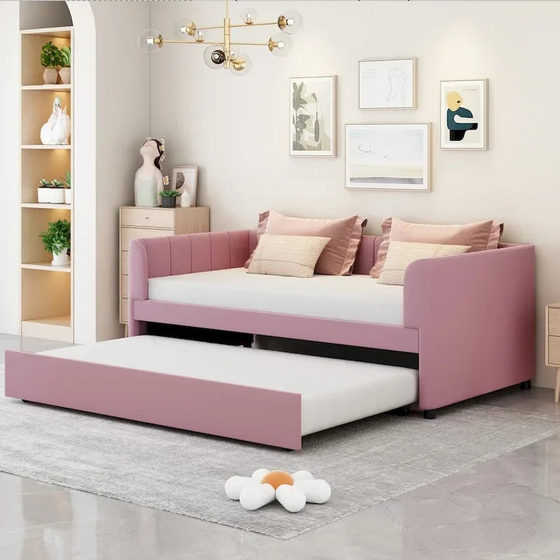 Twin Size Upholstered Daybed with Trundle