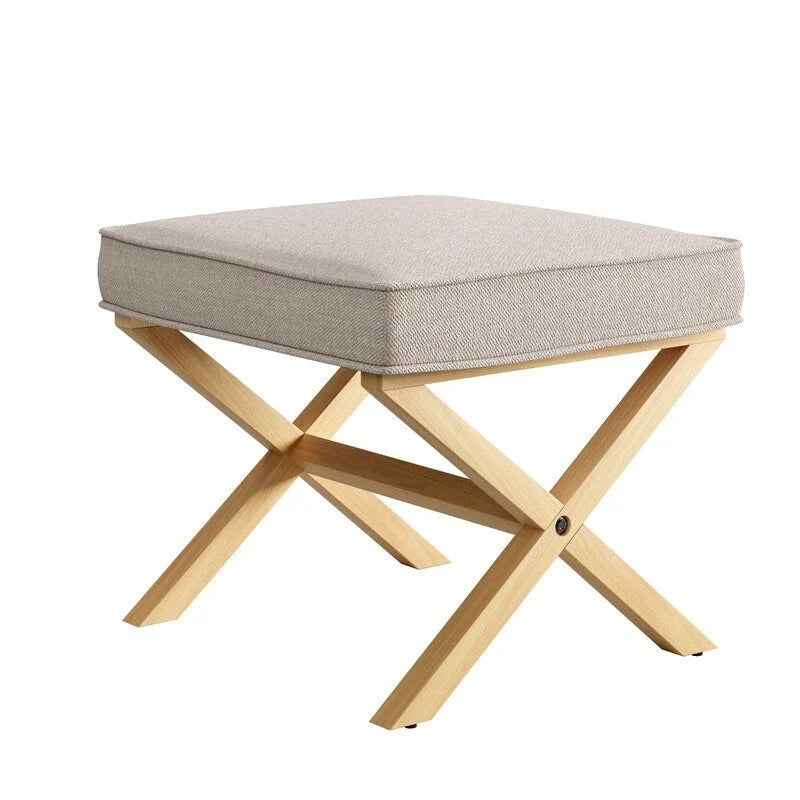 Ottoman with X-Shaped Wooden Legs
