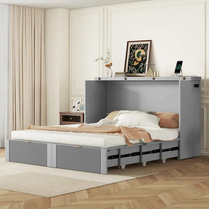 Queen Size Murphy Bed Wall Bed with drawer and a set of Sockets