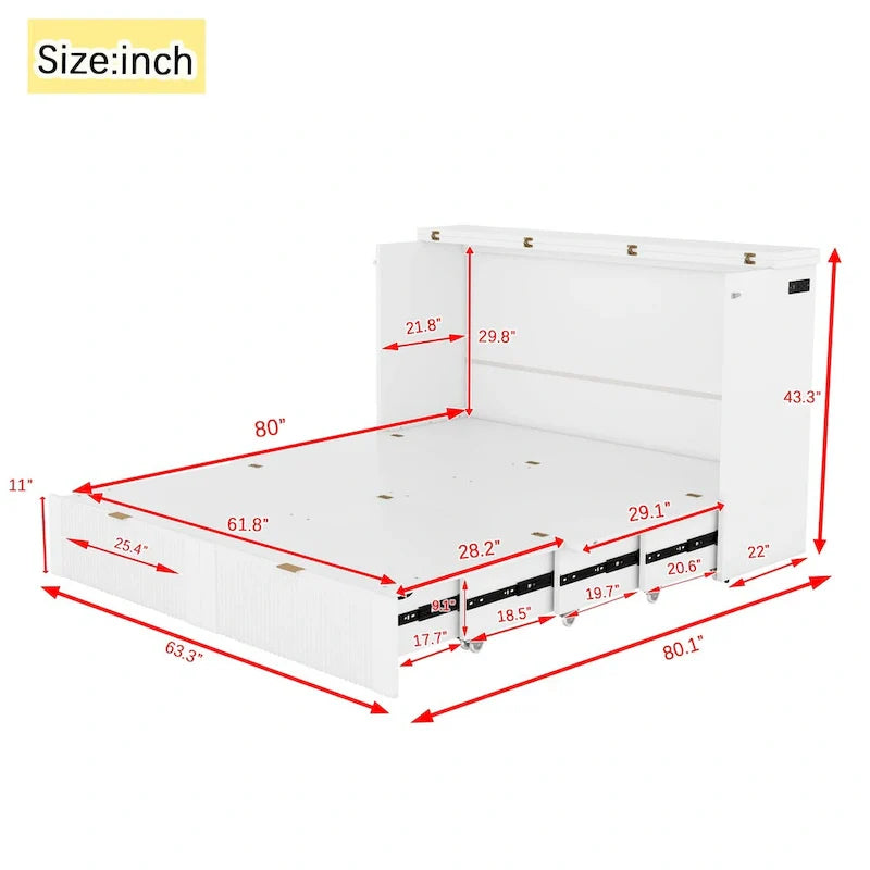 Queen Murphy Bed with Storage Drawers