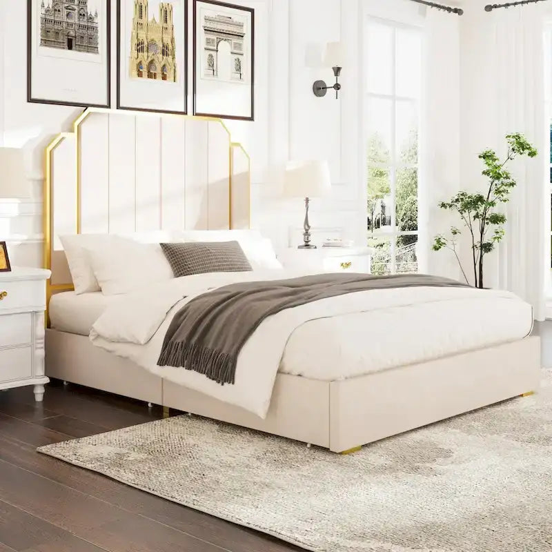 Queen Upholstered Bed with Storage Drawers