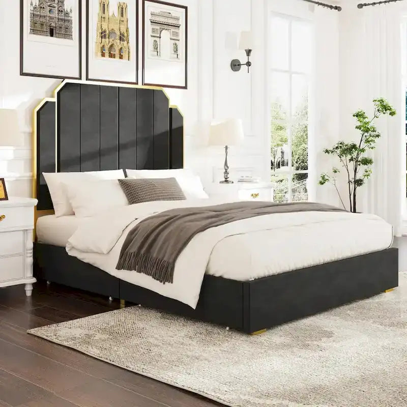Queen Upholstered Bed with Storage Drawers