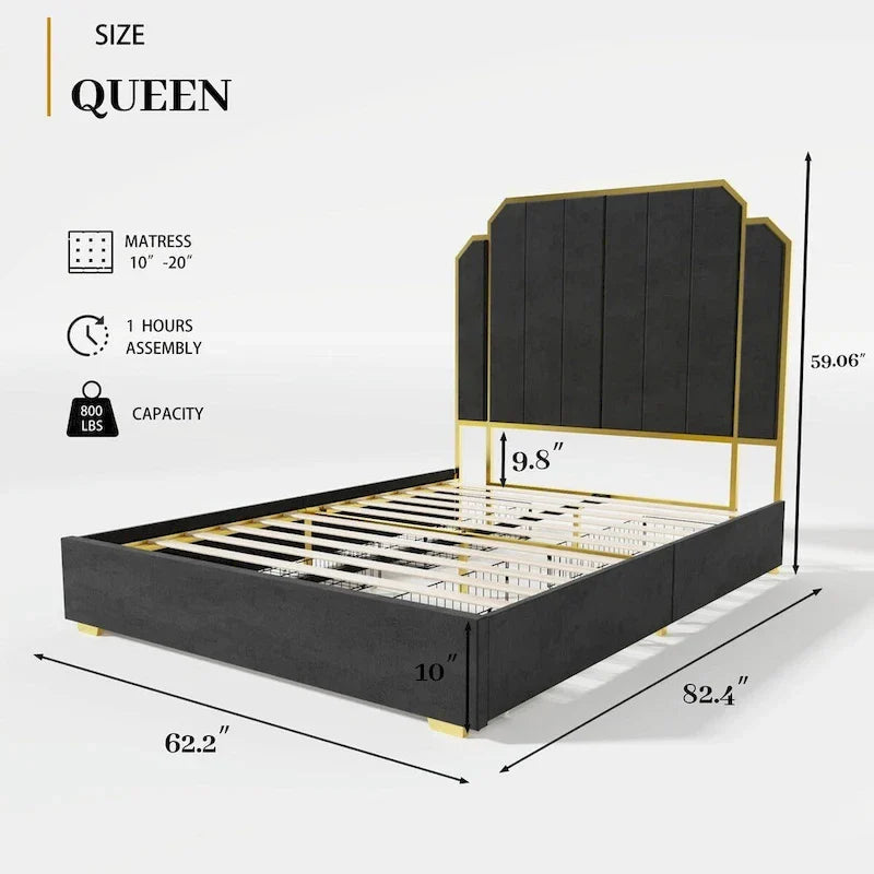 Queen Upholstered Bed with Storage Drawers