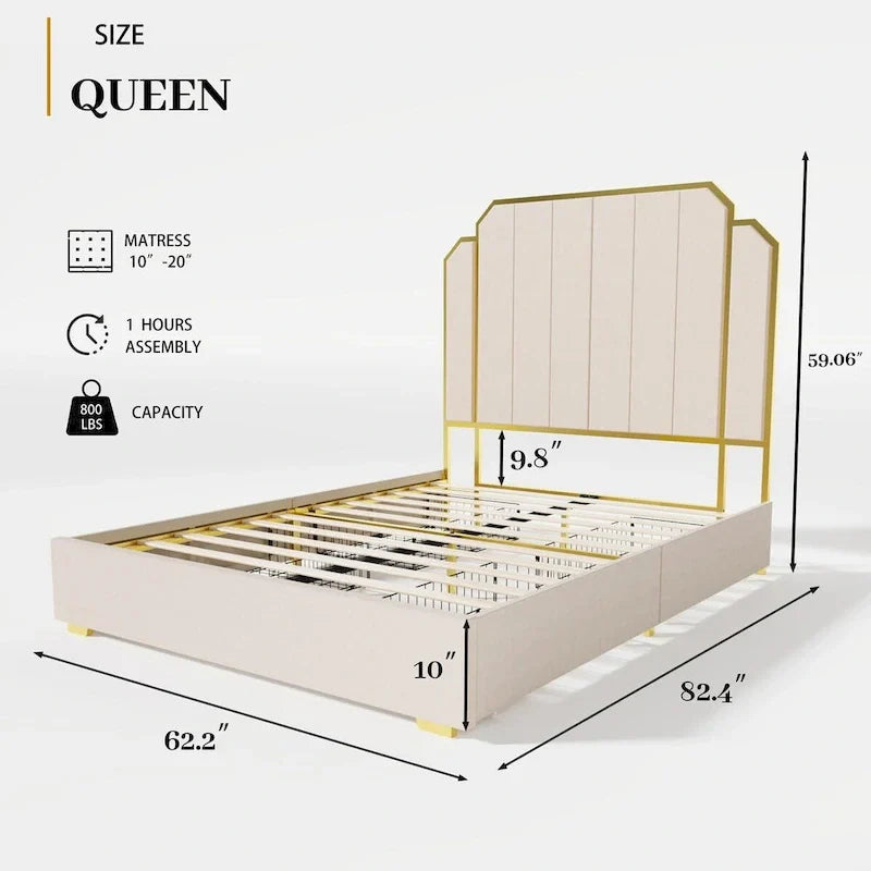 Queen Upholstered Bed with Storage Drawers