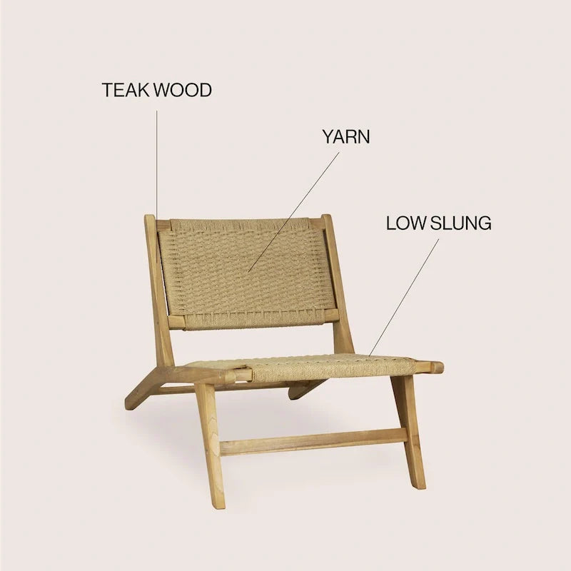 Mid-Century Modern Woven Seagrass Wood Armless Lounge Chair