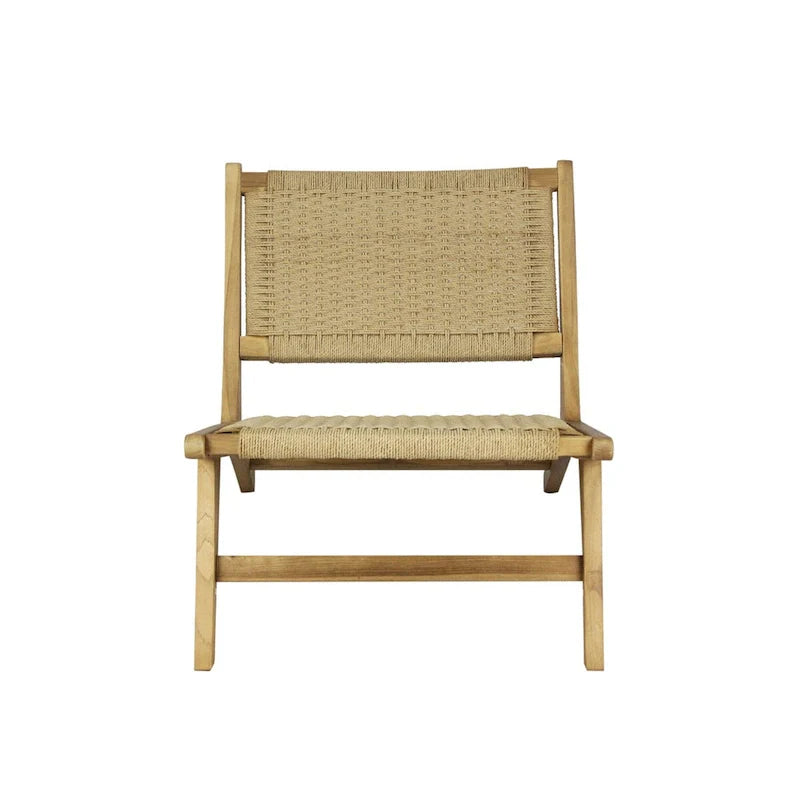 Mid-Century Modern Woven Seagrass Wood Armless Lounge Chair