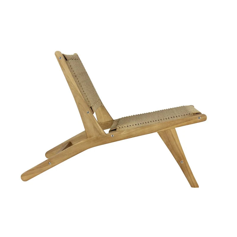 Mid-Century Modern Woven Seagrass Wood Armless Lounge Chair