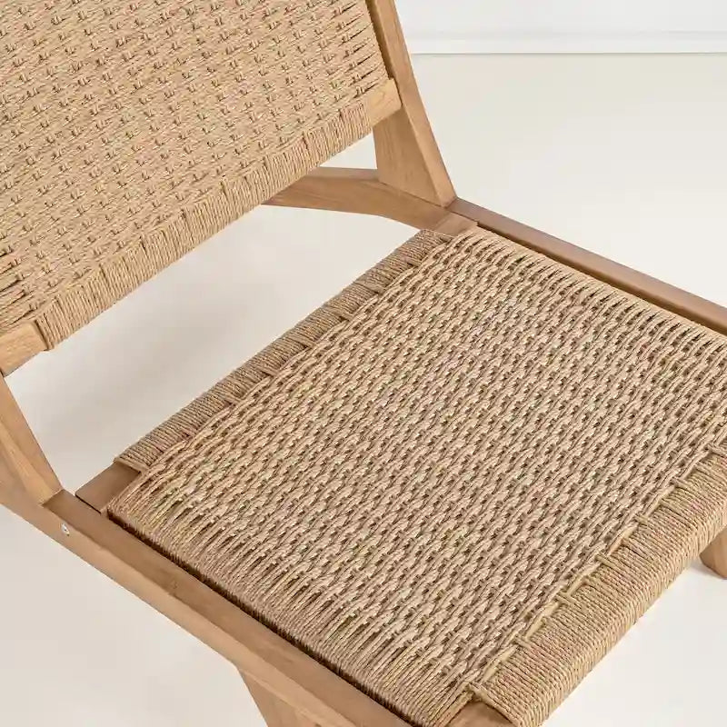 Mid-Century Modern Woven Seagrass Wood Armless Lounge Chair