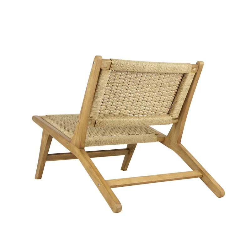 Mid-Century Modern Woven Seagrass Wood Armless Lounge Chair