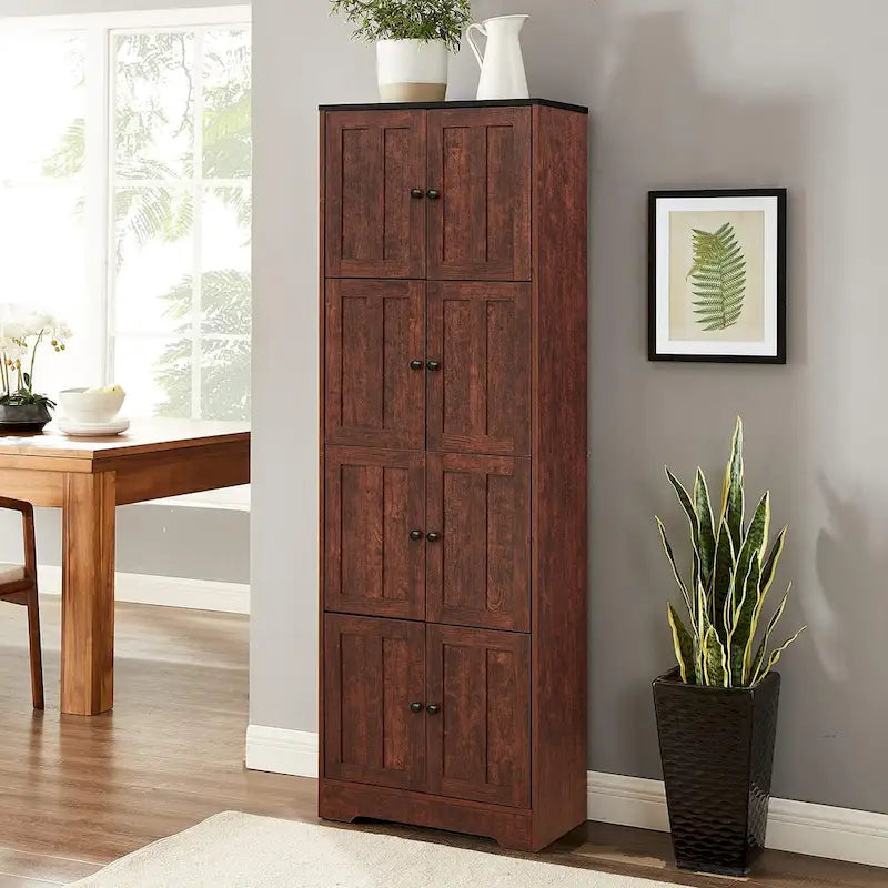 Tall Storage Cabinet with 8 Doors and 4 Shelves