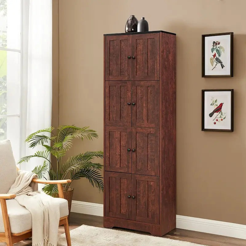 Tall Storage Cabinet with 8 Doors and 4 Shelves
