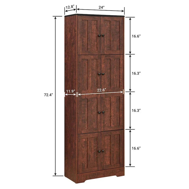 Tall Storage Cabinet with 8 Doors and 4 Shelves