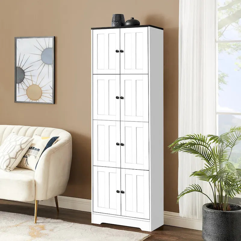 Tall Storage Cabinet with 8 Doors and 4 Shelves