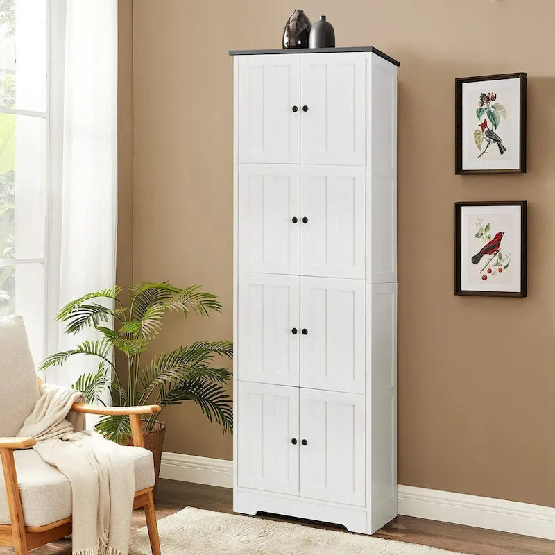 Tall Storage Cabinet with 8 Doors and 4 Shelves