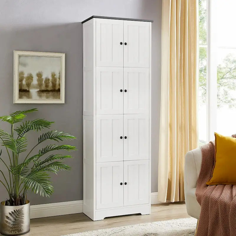 Tall Storage Cabinet with 8 Doors and 4 Shelves