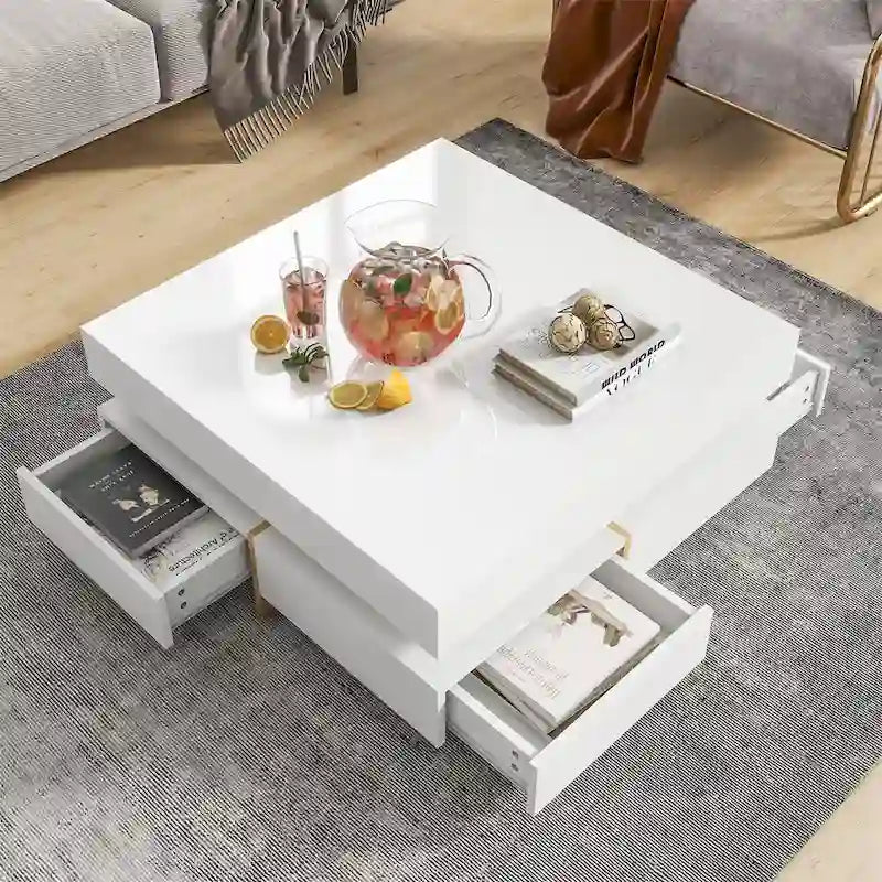 Square Coffee Table with 4 Storage Drawers