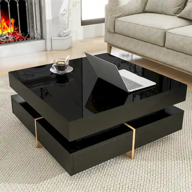 Square Coffee Table with 4 Storage Drawers