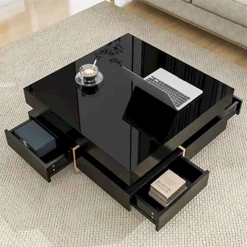 Square Coffee Table with 4 Storage Drawers