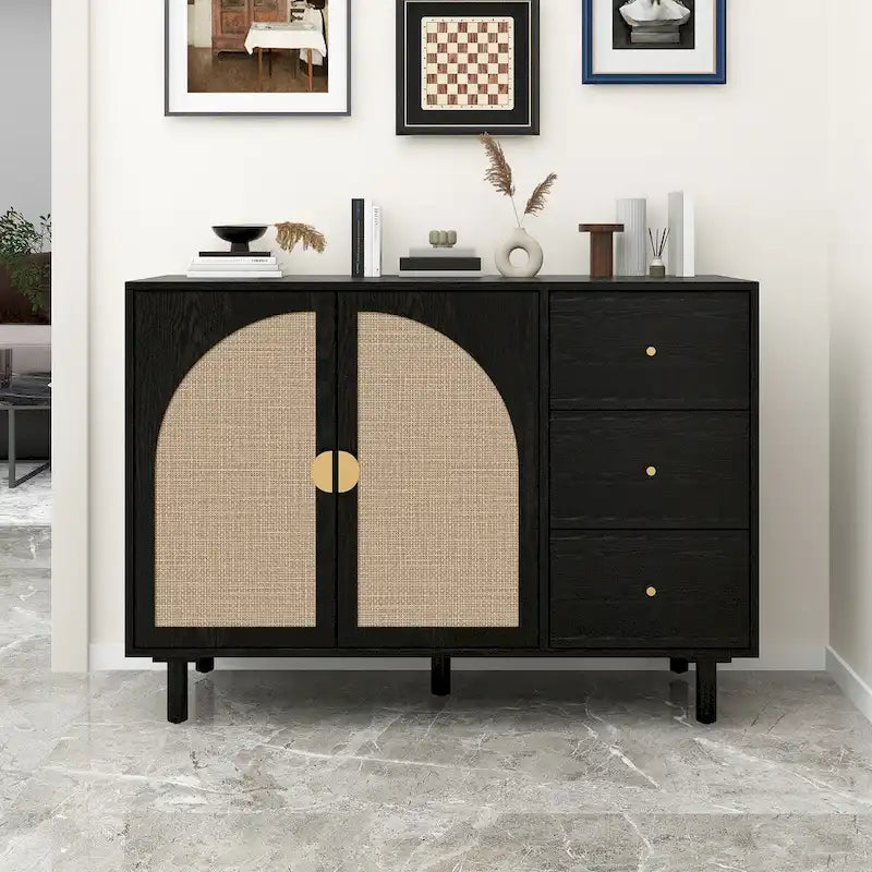 Wood Storage Cabinet with 2 Doors and 3 Drawers