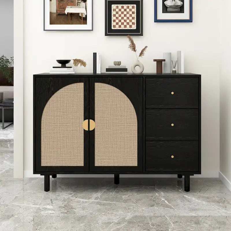 Wood Storage Cabinet with 2 Doors and 3 Drawers