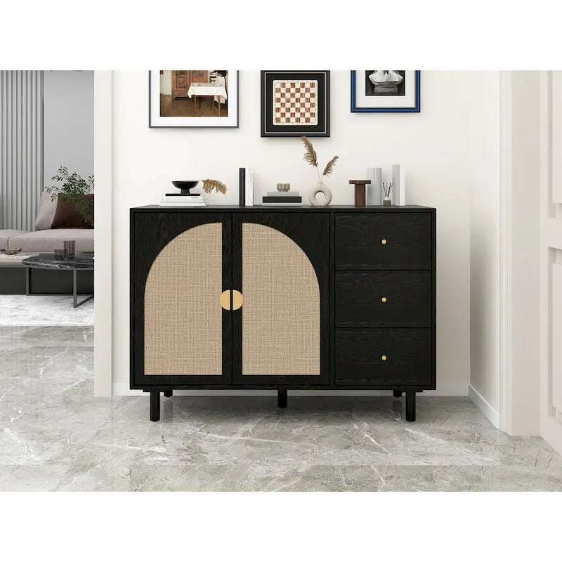 Wood Storage Cabinet with 2 Doors and 3 Drawers