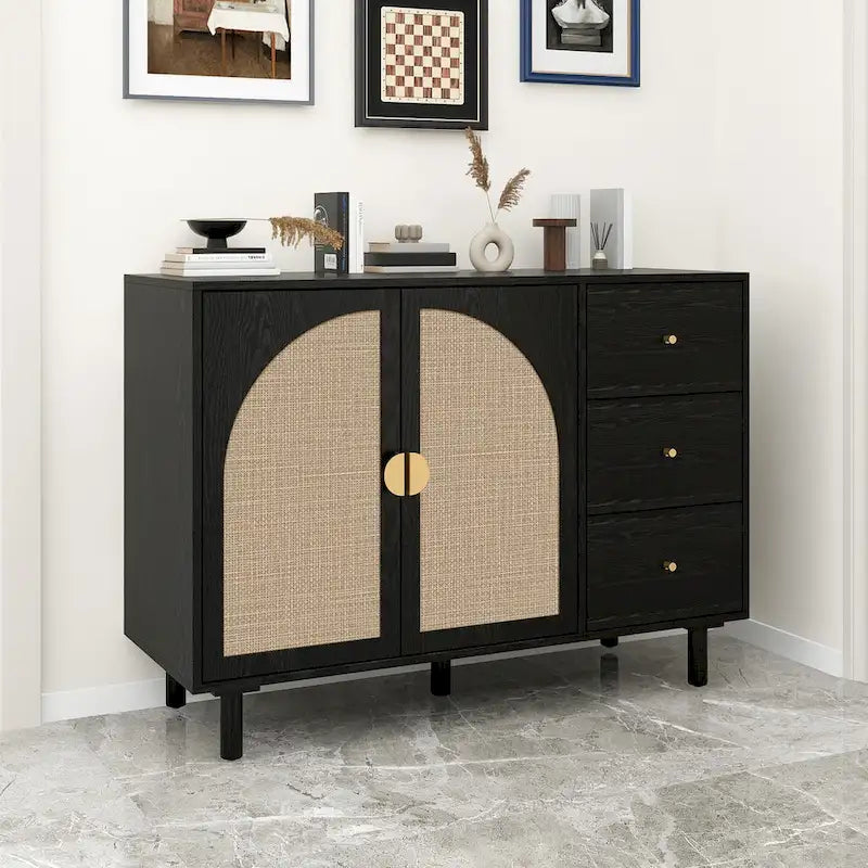 Wood Storage Cabinet with 2 Doors and 3 Drawers